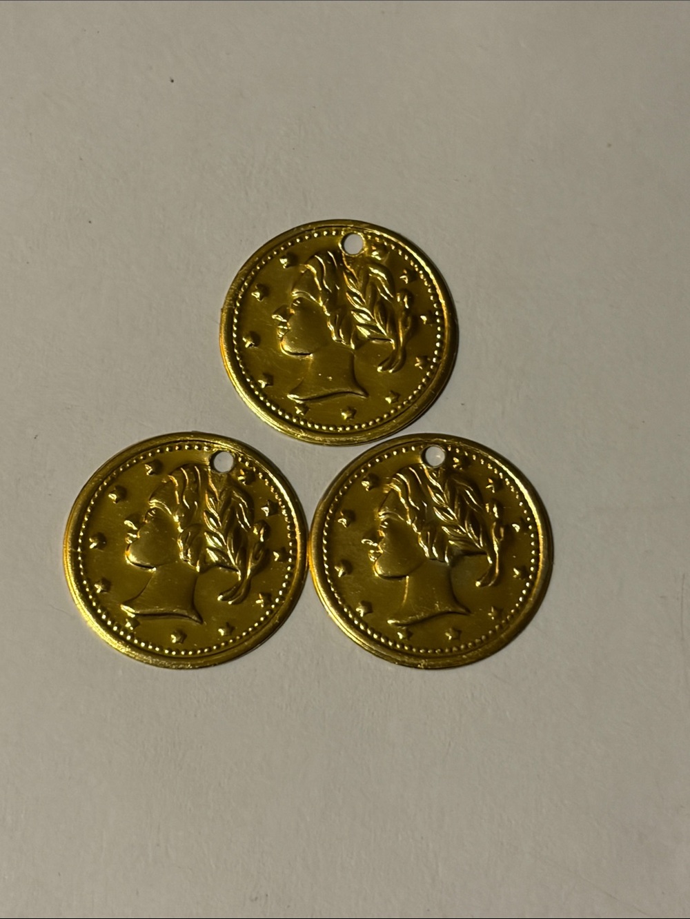Real Gold Coin Pendants/Charms Thin - Set of 3 at .64 grams